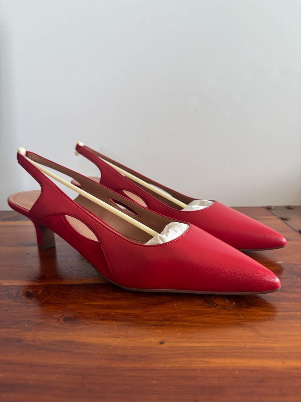 Linea Paolo Corley Red Leather Suede Slingback Kitten Heel Pumps 10